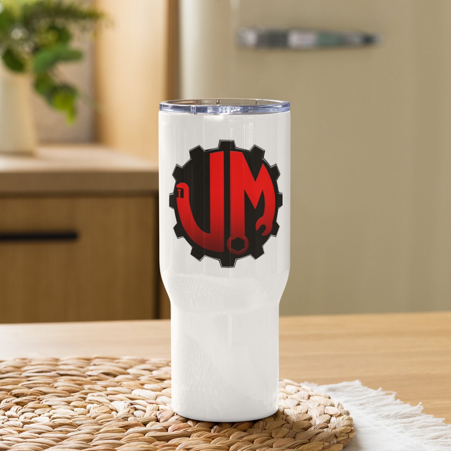 Travel JM mug with a handle