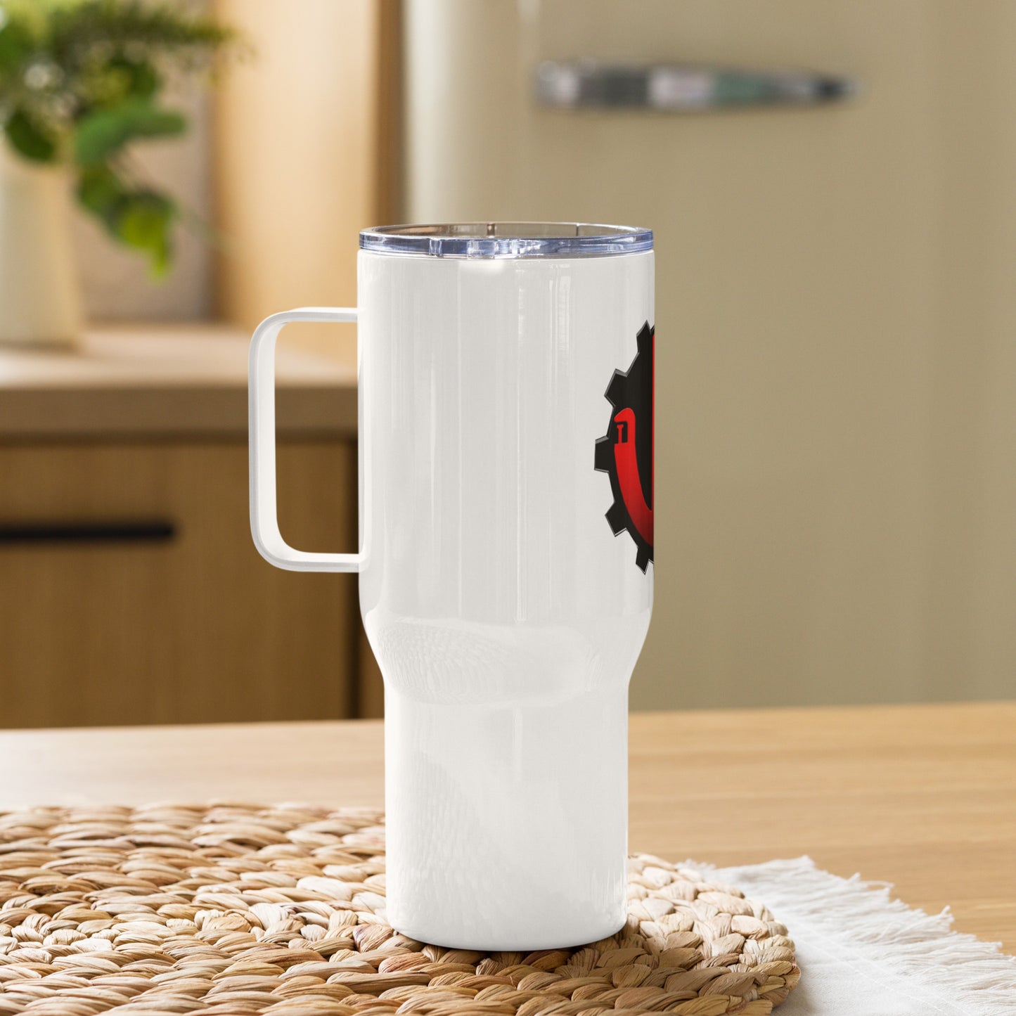 Travel JM mug with a handle